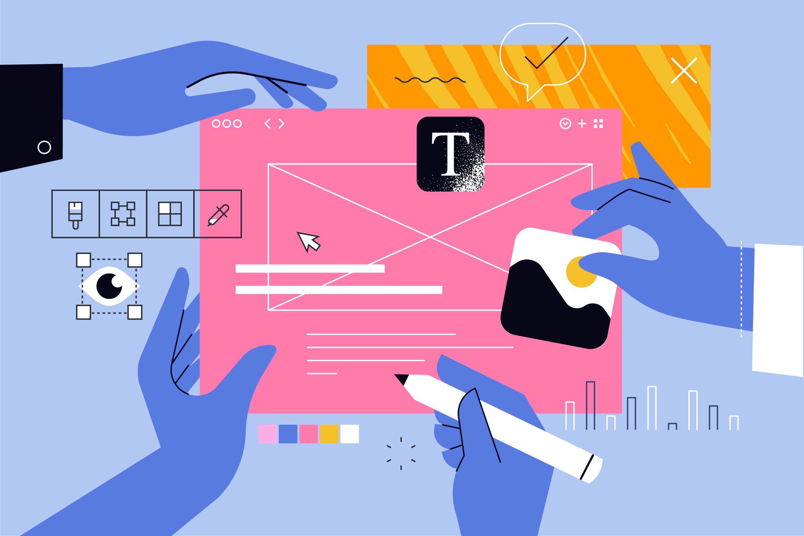 Vector illustration of website design, content management. Creative concept for web banner, social media banner, business presentation, marketing material.